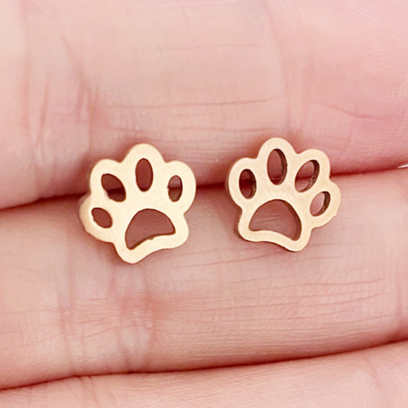 Venta al por mayor Cat Footprints Gold Plated Alloy Ear Studs